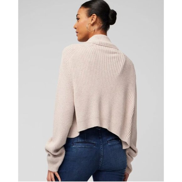 White House Black Market Size M Oatmeal Tan Cashmere Blend Rib Cocoon‎ Cardigan - Picture 5 of 9